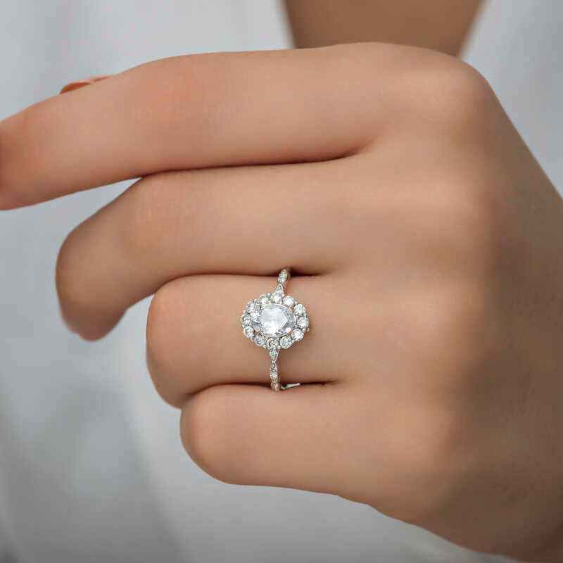 White Oval Stone Women's Silver Ring