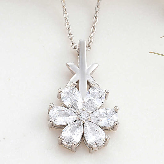 White Love Flower Women's Silver Necklace