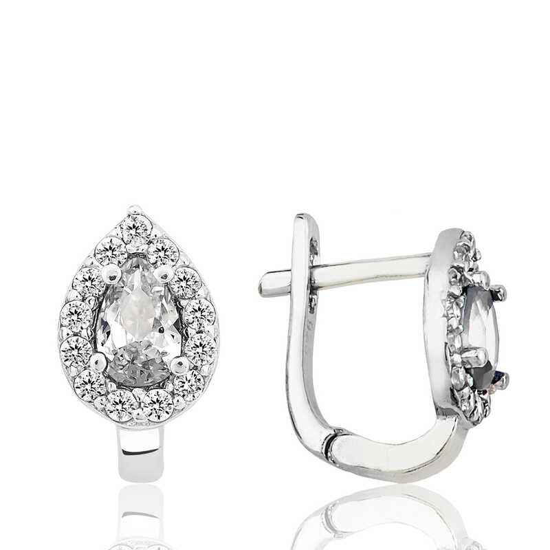 White Stone Drop J Women's Silver Earring