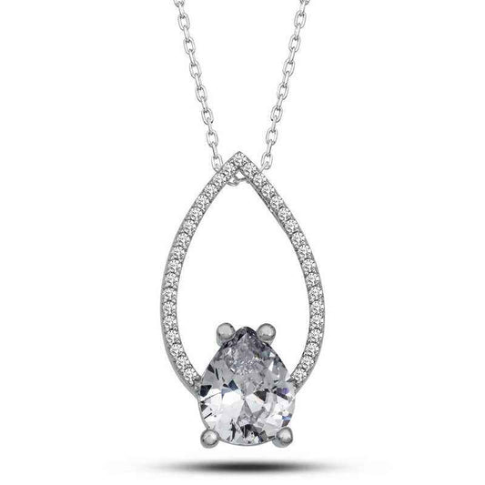 White Stone Drop Women's Silver Pendant
