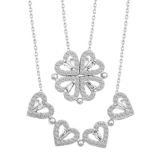 Heart-Shaped Openable Clover Women's Silver Necklace