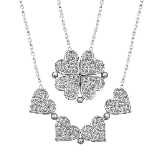 Heart-Shaped Openable Clover Women's Silver Necklace