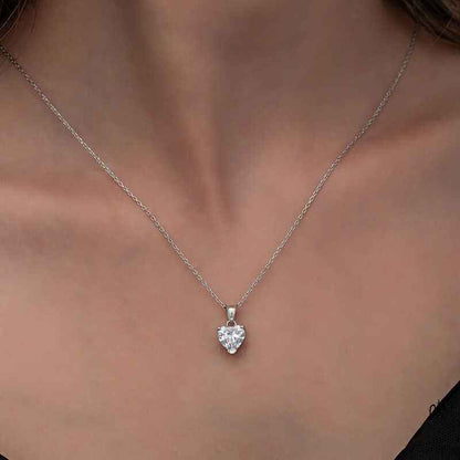 White Stone Heart Women's Silver Pendant