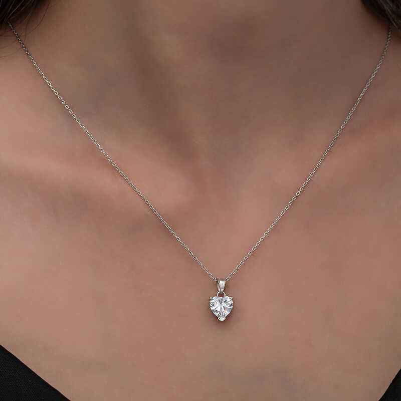 White Stone Heart Women's Silver Pendant