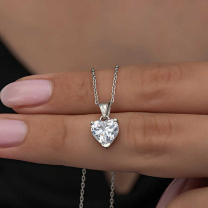 White Stone Heart Women's Silver Necklace