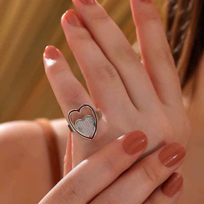 White Stone Heart Women's Silver Ring