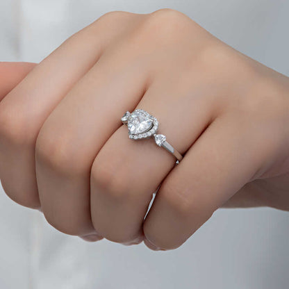 Bague en argent pour femme avec cœur en pierre blanche
