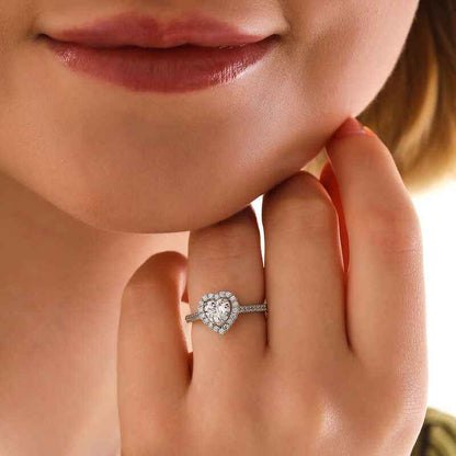 White Stone Heart Women's Silver Ring