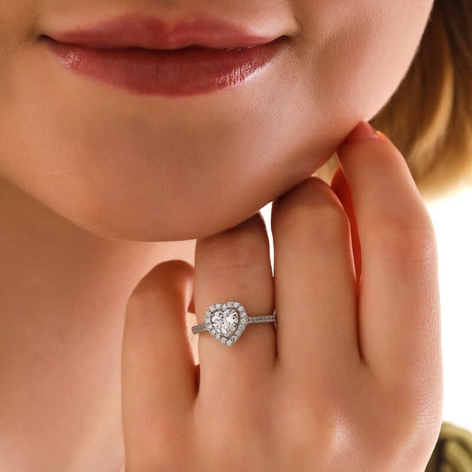 White Stone Heart Women's Silver Ring