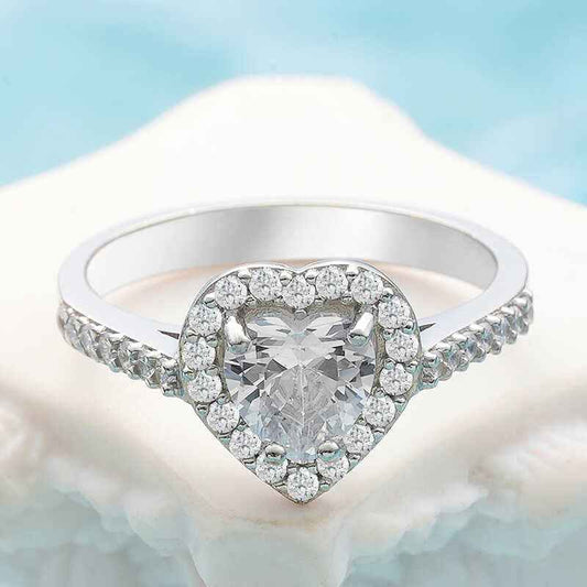 White Stone Heart Women's Silver Ring