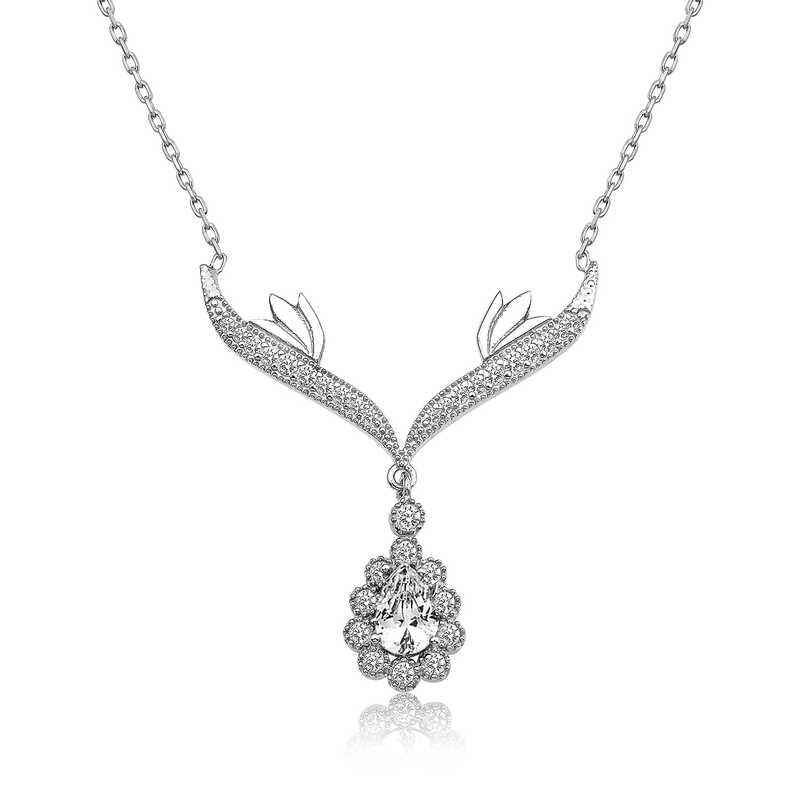 White Stone Medallion Women's Silver Necklace