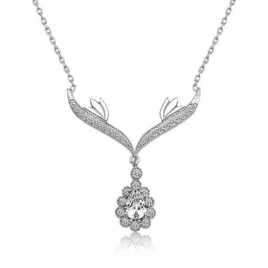 White Stone Medallion Women's Silver Necklace
