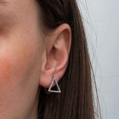 White Stone Triangular Women's Silver Earrings