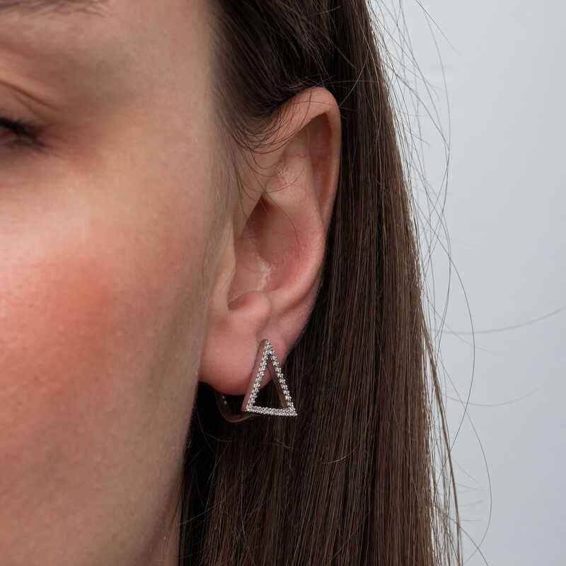 White Stone Triangular Women's Silver Earrings