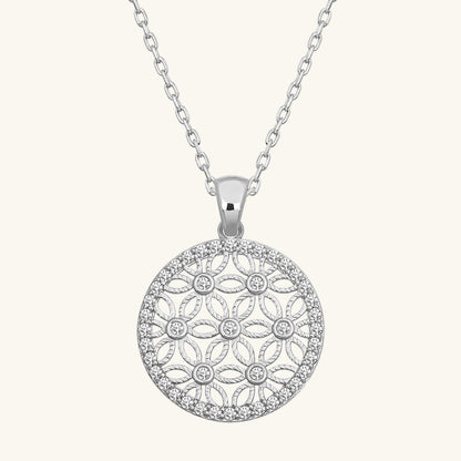 White Stone Flower of Life Women's Silver Necklace