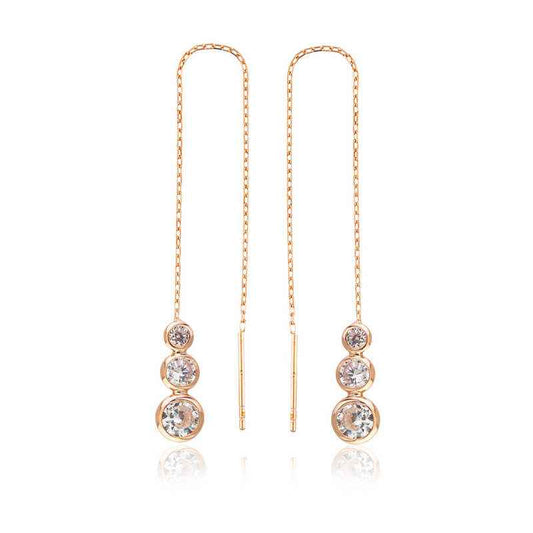 White Stone Chain Silver Earrings