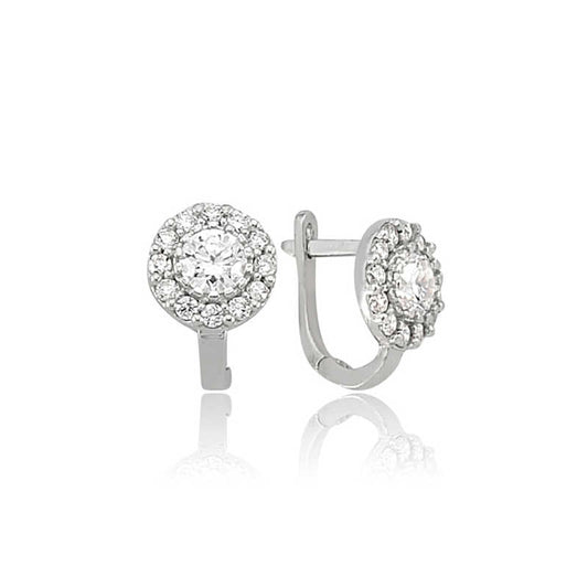 Boucles d'oreilles en argent avec pierre ronde blanche