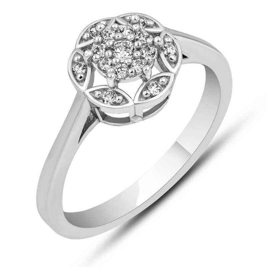 White Zircon Stone Flower Women's Silver Ring