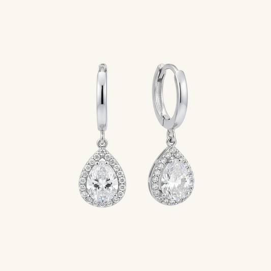 White Zircon Stone Drop Women's Silver Earring