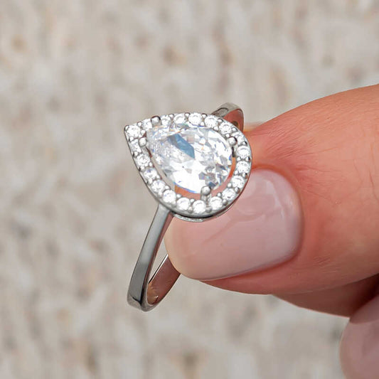 White Zircon Stone Drop Women's Silver Ring