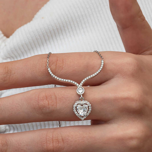White Zircon Heart Women's Silver Necklace