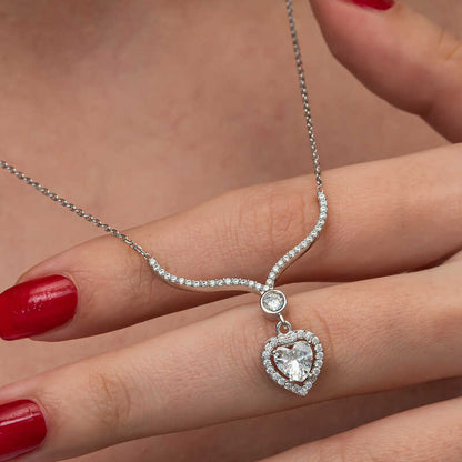 White Zircon Heart Women's Silver Necklace