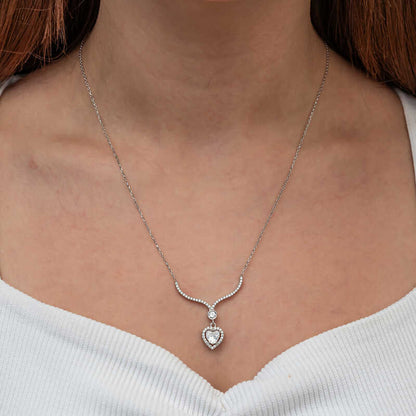 White Zircon Heart Women's Silver Necklace