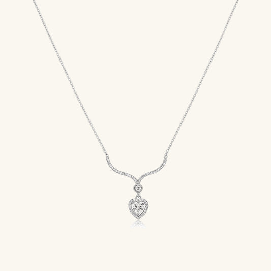 Weiße Zirkon Herz Damen Silber Halskette