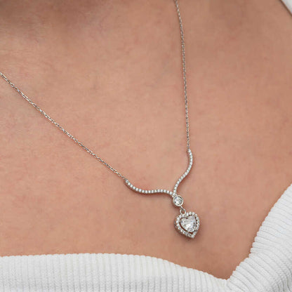 White Zircon Heart Women's Silver Necklace