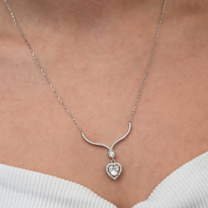 White Zircon Heart Women's Silver Necklace