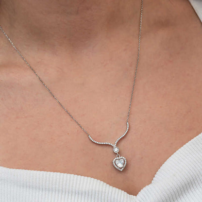 White Zircon Heart Women's Silver Necklace