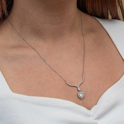 White Zircon Heart Women's Silver Necklace