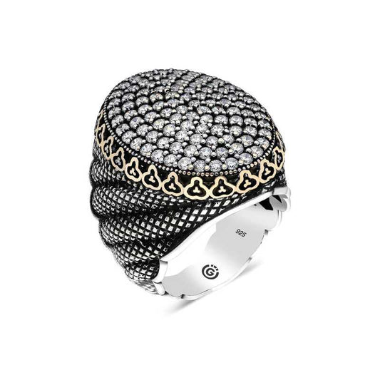 White Zircon Stone Oval Men's Silver Ring