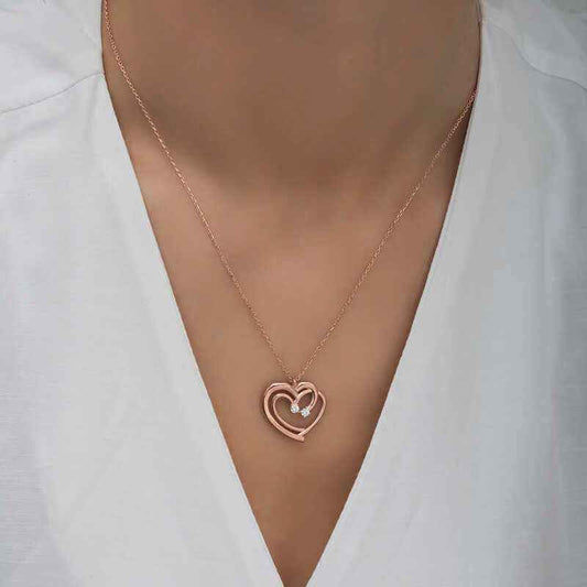 Rose Plated United Hearts Women's Silver Pendant