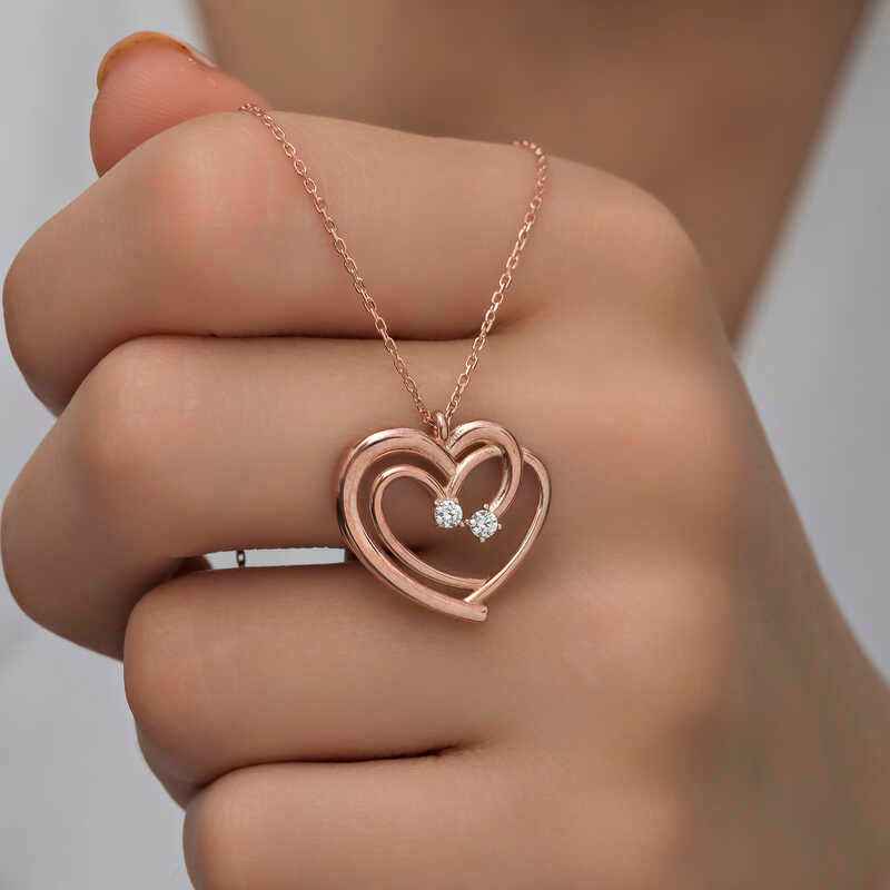 Rose Plated United Hearts Women's Silver Pendant