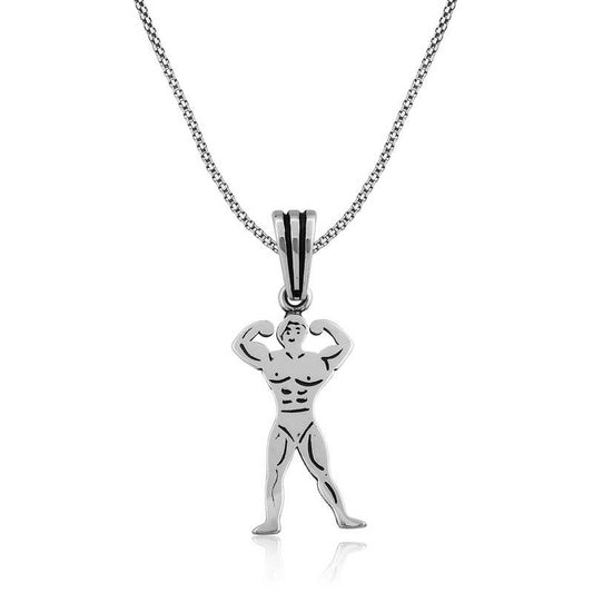 Collier en argent pour homme avec motif de musculation