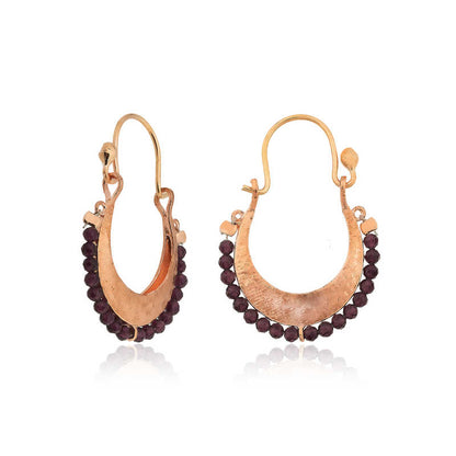 Bordeaux Stone Bohemian Rose Gold Plated Silver Earrings