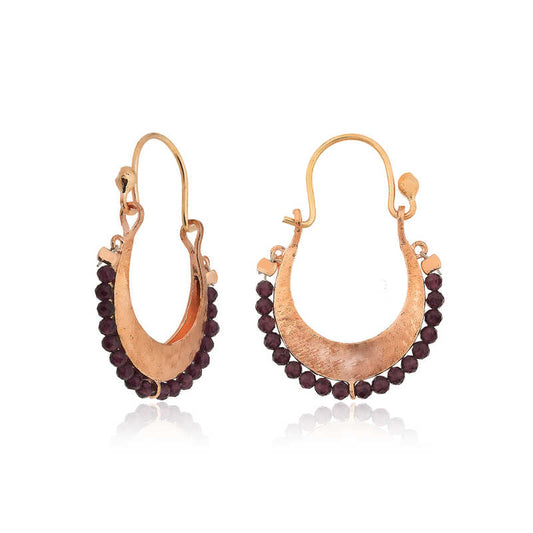 Bordeaux Stone Bohemian Rose Gold Plated Silver Earrings