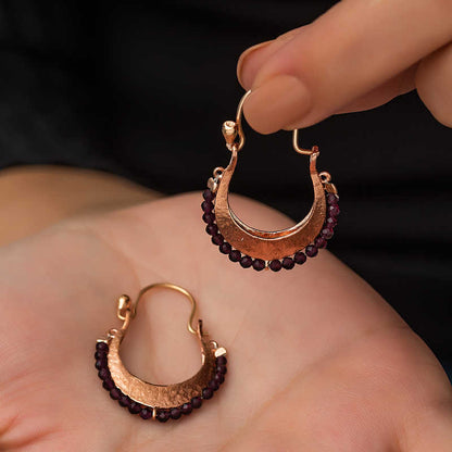 Bordeaux Stone Bohemian Rose Gold Plated Silver Earrings