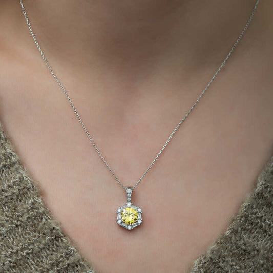 Wheat Yellow Baguette Stone Women's Silver Necklace