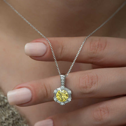 Wheat Yellow Baguette Stone Women's Silver Necklace