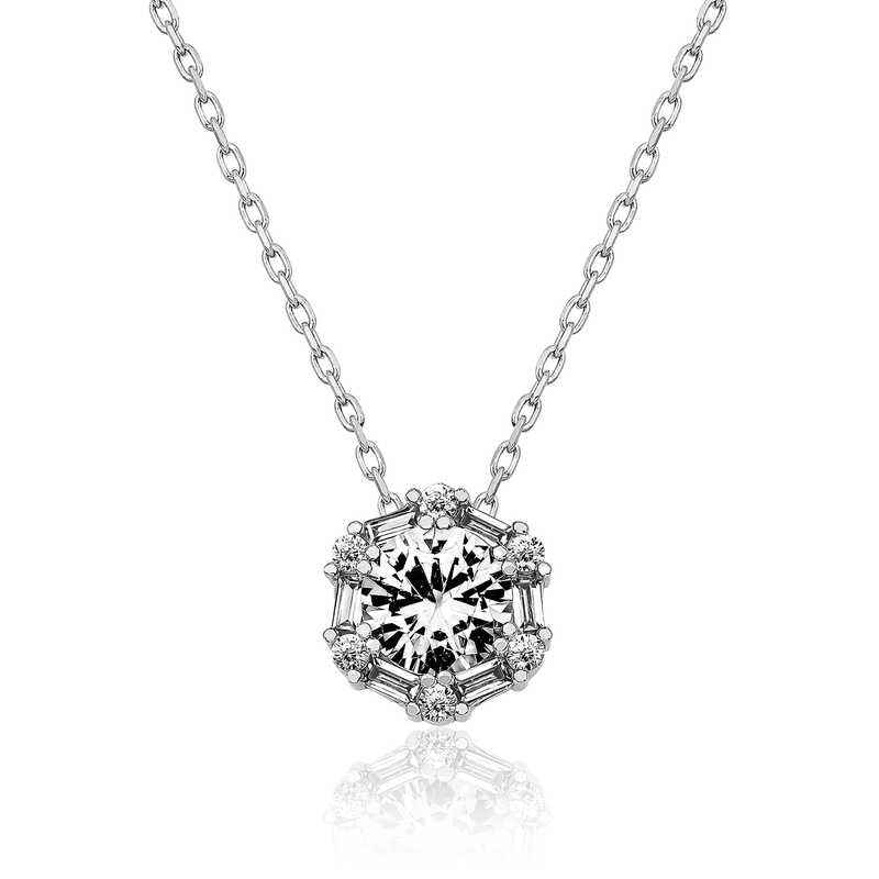 Ice White Baguette Stone Women's Silver Necklace