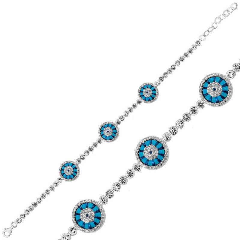 Triple Evil Eye Waterway Silver Nazar Bracelet