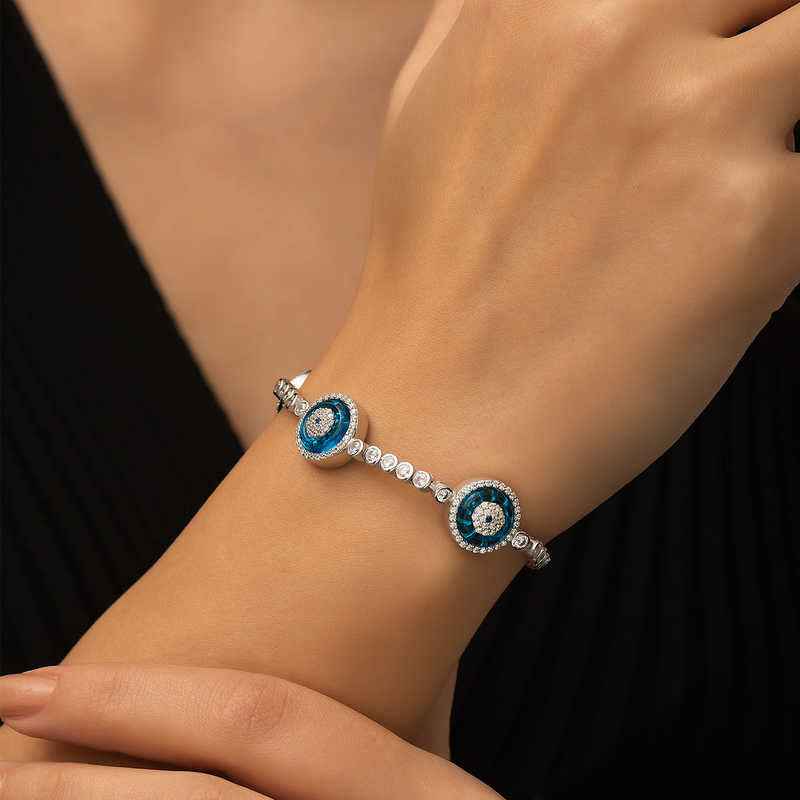 Triple Evil Eye Waterway Silver Nazar Bracelet