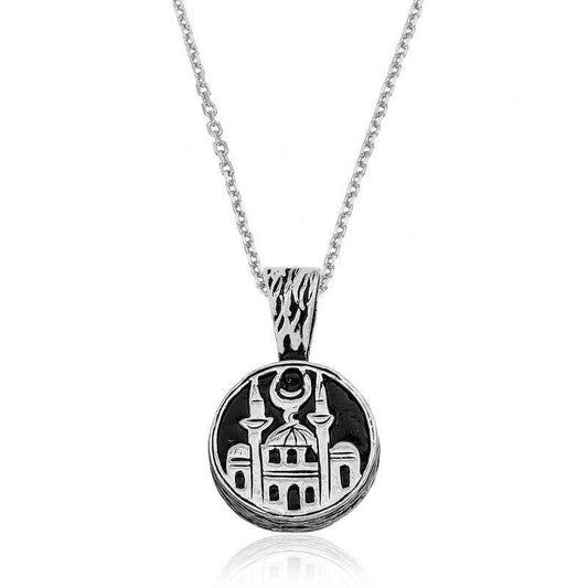 Mosque Pattern Silver Cevşen Necklace