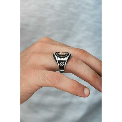 Anchor Detail Compass Men's Silver Ring