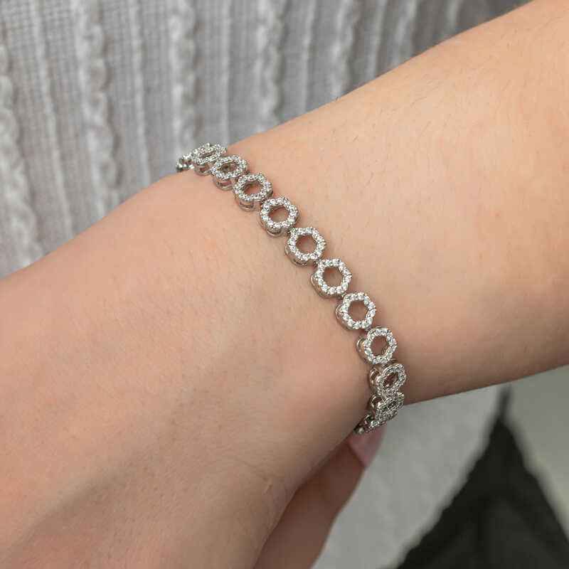 White Stone Channel Circle Women's Silver Bracelet