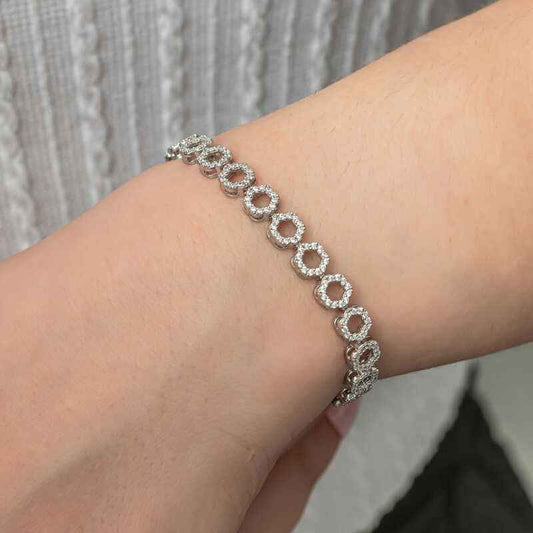 White Stone Channel Circle Women's Silver Bracelet