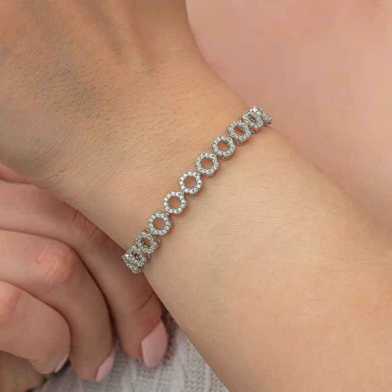 White Stone Channel Circle Women's Silver Bracelet