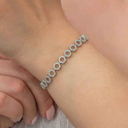White Stone Channel Circle Women's Silver Bracelet